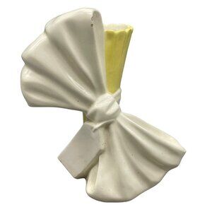 retro design pat pending block vase glass bow white yellow ripple tag 7X7.5 READ